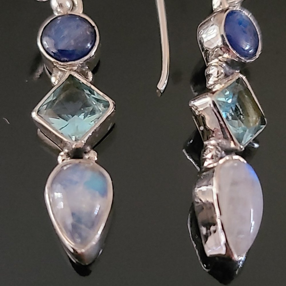 Business Casual Gemstone Precious Earrings-Kyanite ,Topaz-Remarkable Earrings - Picture 5 of 6